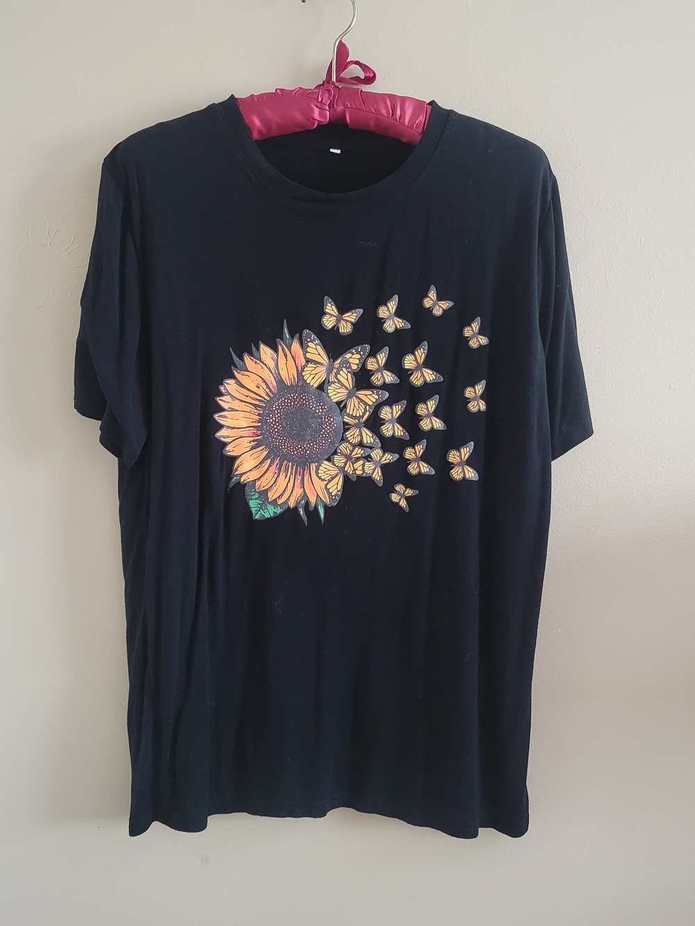 3/$12 SALE Black Tee with Sunflower and Butterfly Graphic Boho-Chic